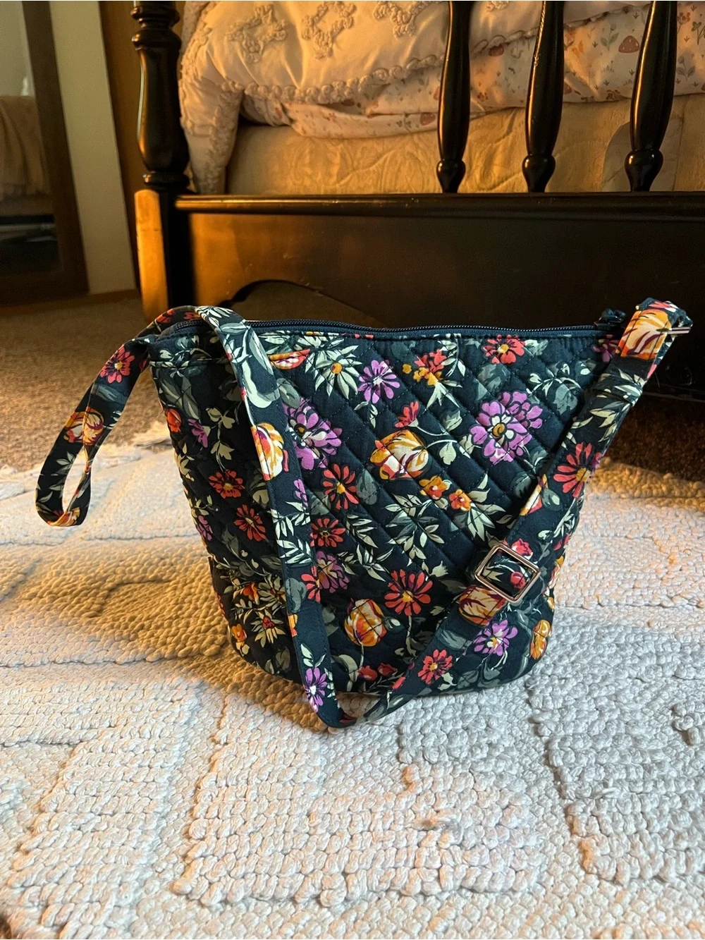 Vera Bradley Black Quilted Floral Crossbody with Pink & Yellow Flowers
